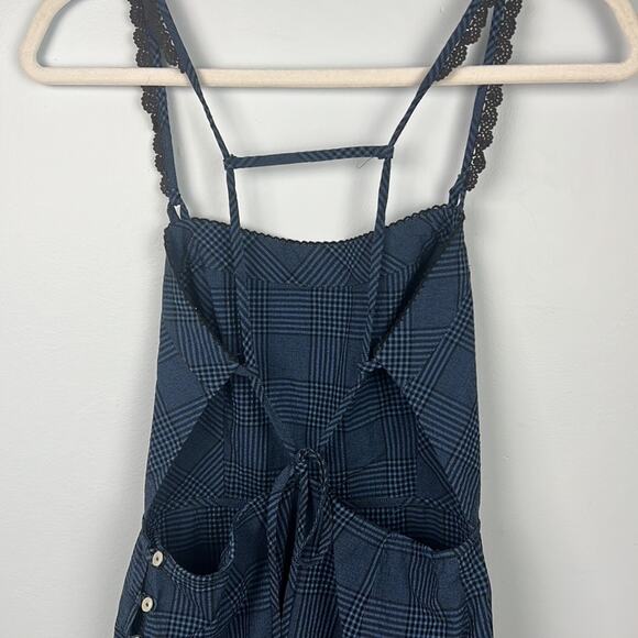 Free People Intimately FP black and blue plaid apron style mini dress small - Picture 6 of 9